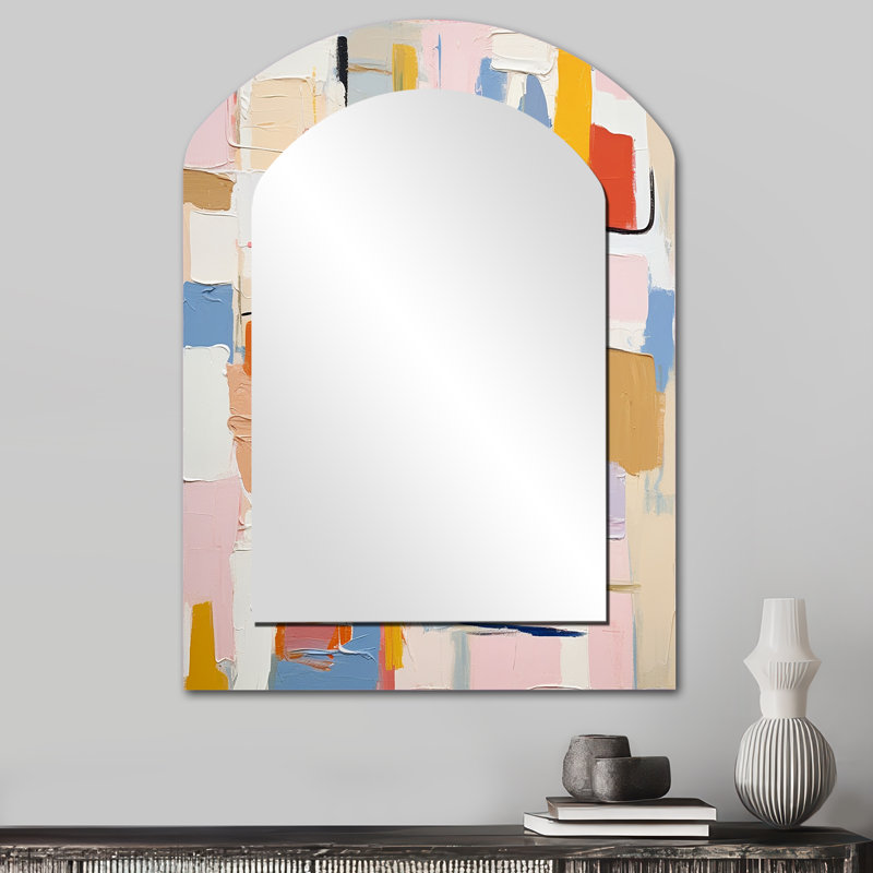 Pensées éphémères de Colorfields I - peinture abstraite grand miroir asymétrique, miroir mural décoratif arche moderne, impression d'art en métal