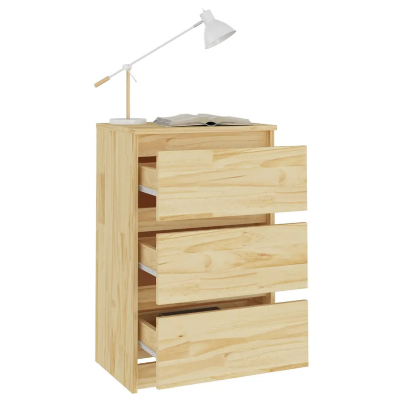 Goldmon 40cm W Solid Wood Bedside Table, Oak