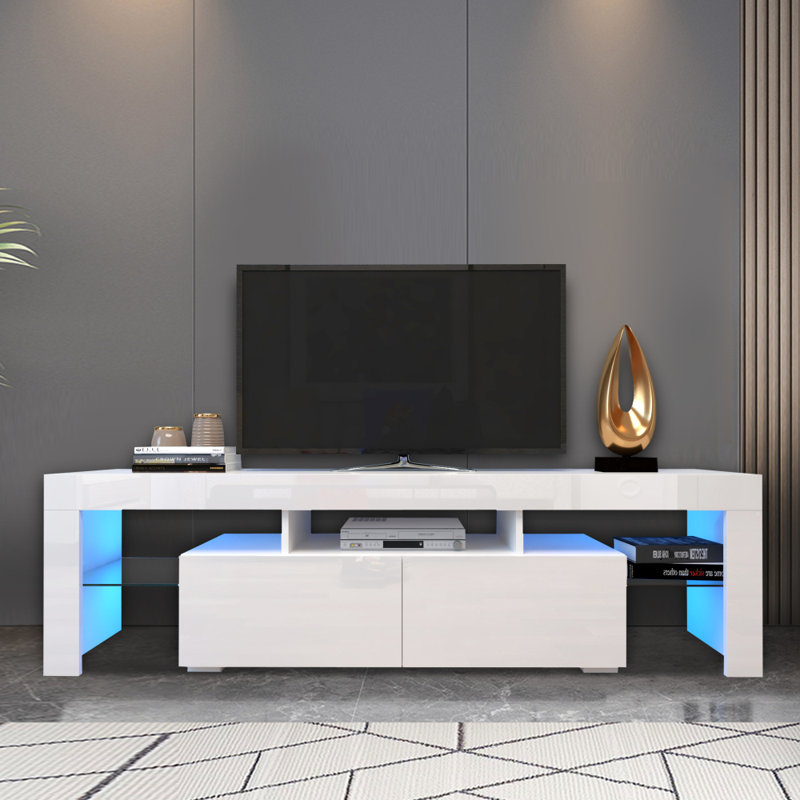 Casey LED TV Stand with Adjustable Lights & Storage, White