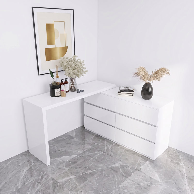 Bureau de bureau à rallonge avec 6 tiroirs, coiffeuse de maquillage