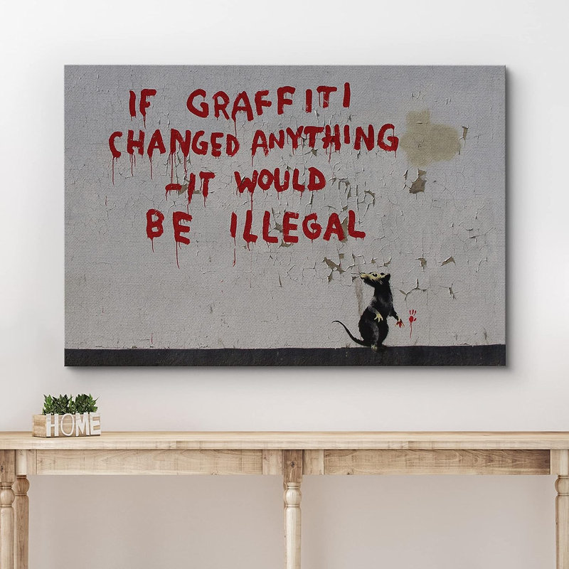 «Banksy Graffiti Changed N'importe quoi avec rat sur toile», art textuel, Toile tendue, H 12 po x l 18 po x P 1,5 po