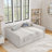Queen daybed: upholstered sofa bed, two-drawer trundle, vertical stripes, linen fabric (86.5"x65"x30")-2121276755