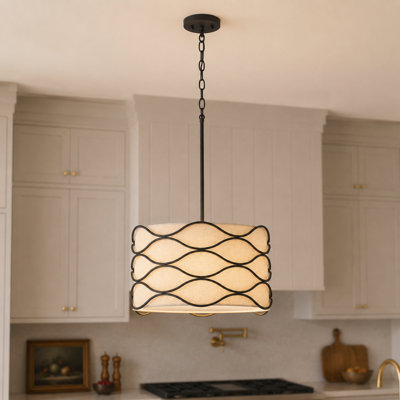 4 - Lights Modern Drum Pendant Light with Wavy Metal Wrap