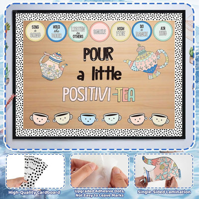 Ensemble de décorations de babillard de classe Positivité - Découpes de papier inspirantes pour tasse de thé et bouilloire