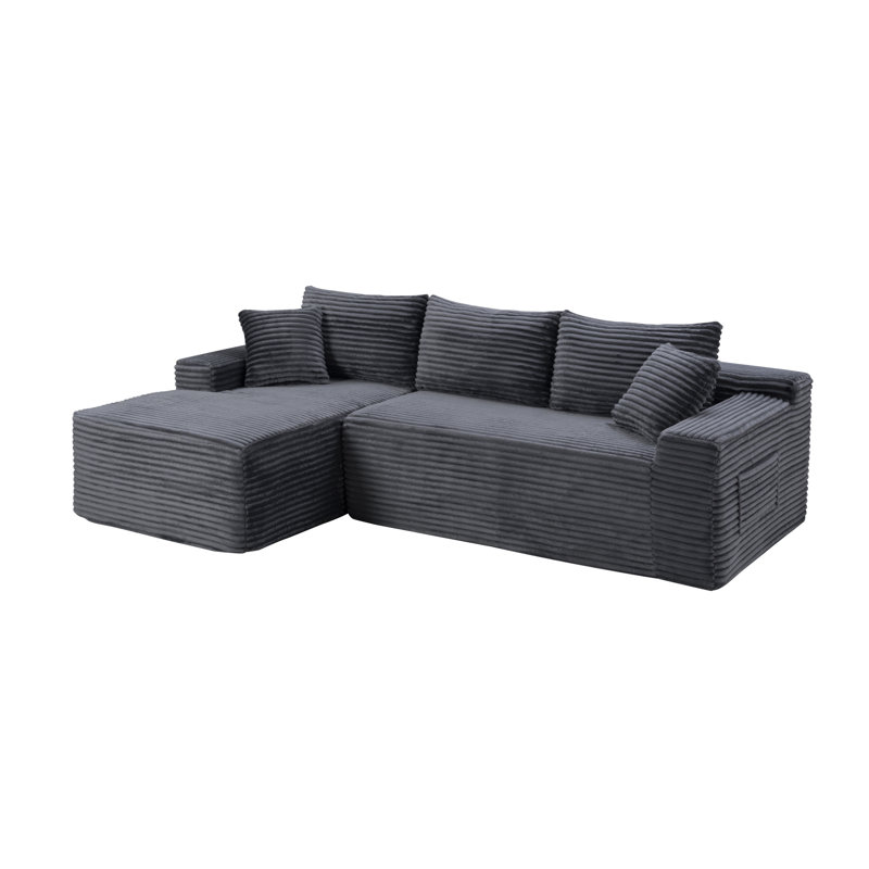 Compression Sectionals, Corduroy 94.5 Inch Modern L Shape Home Sofa