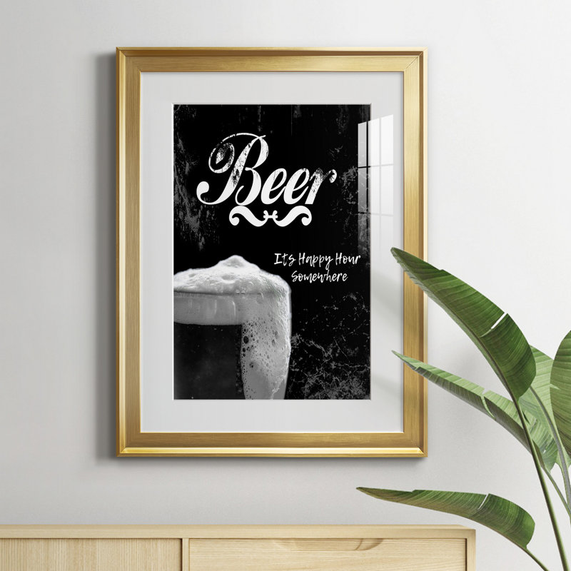Beer - art textuel avec cadre photo, Or, H 18,5 po x l 24,5 po x P 1,5 po