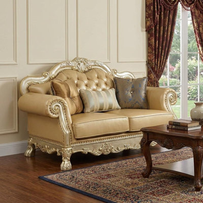 Causeuse et coussins décoratifs en similicuir 64 po os et or
