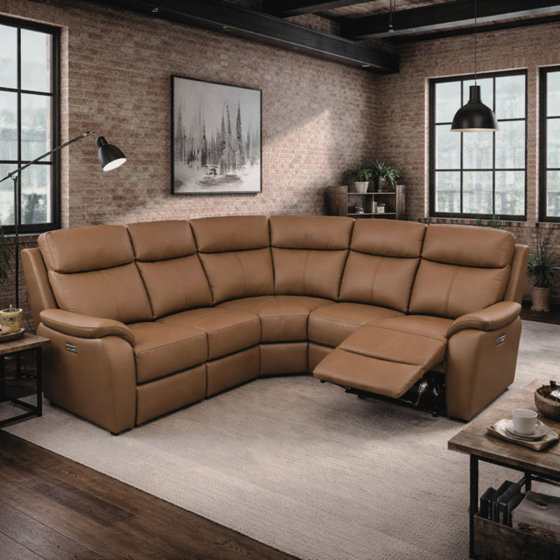 Windsor Powerglide Power Recliner Real Leather 2C2 Corner Sofa With USB Charging, Tan