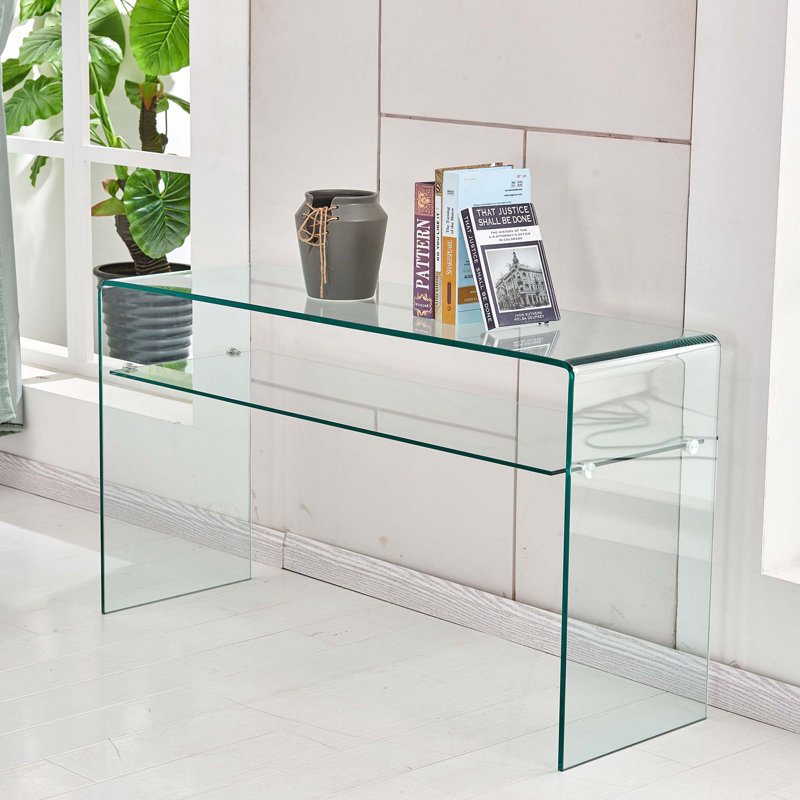 Glass Console Table, Transparent Tempered  Glass Console Table With Rounded Edges Desks, Sofa Table