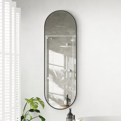 63" X 20" Oval Fulllength Mirror, Rustproof Brushed Aluminum Alloy Frame, Wallmounted Body Mirror For Bedroom Bathroom Entryway, Clear HD Reflection, Black