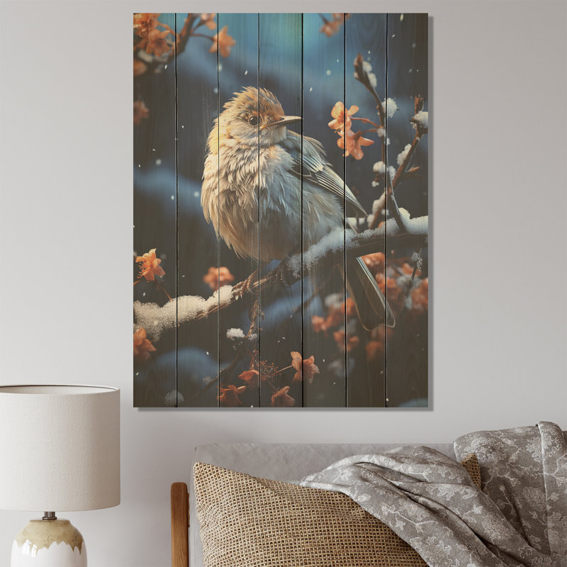 Oiseau bleu d'hiver Serenity I - oiseau sur bois, H 20 po x l 10 po