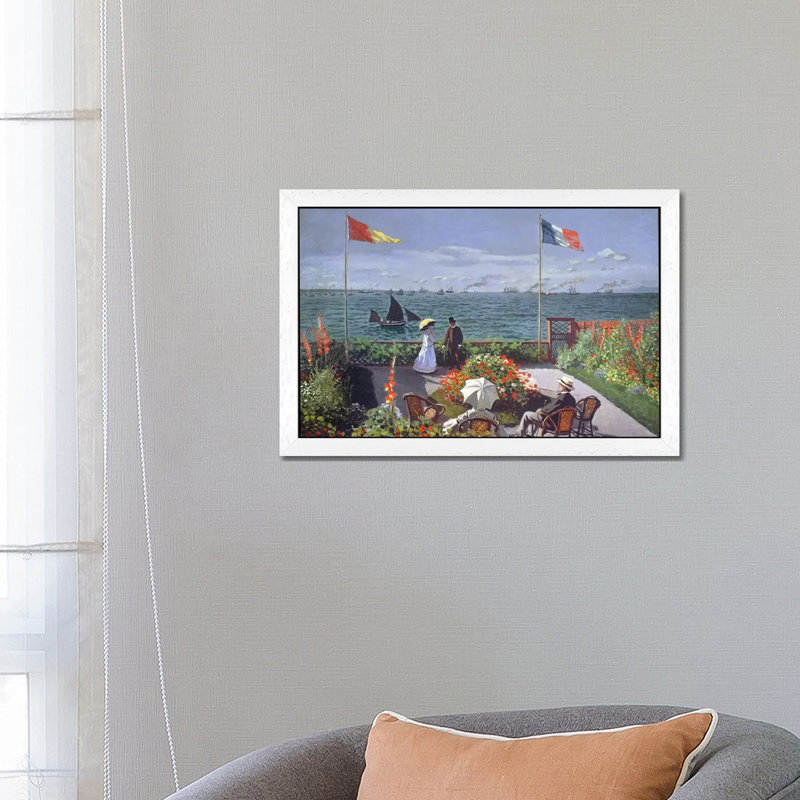 The Terrace At Sainte-Adresse, 1867 by Claude Monet - Floater Frame Painting on Canvas, 66.04 cm H x 45.72 cm W, White Framed