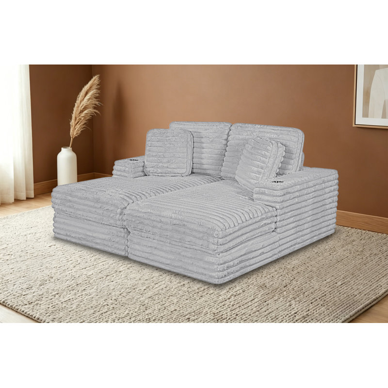Chaise longue double compressée 2 pièces, Gris clair