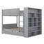 Lit superposé double au-dessus de double avec tablettes de rangement, structure de lit superposé en bois avec 2 tiroirs et armoire à couches multiples-592936196-592936198