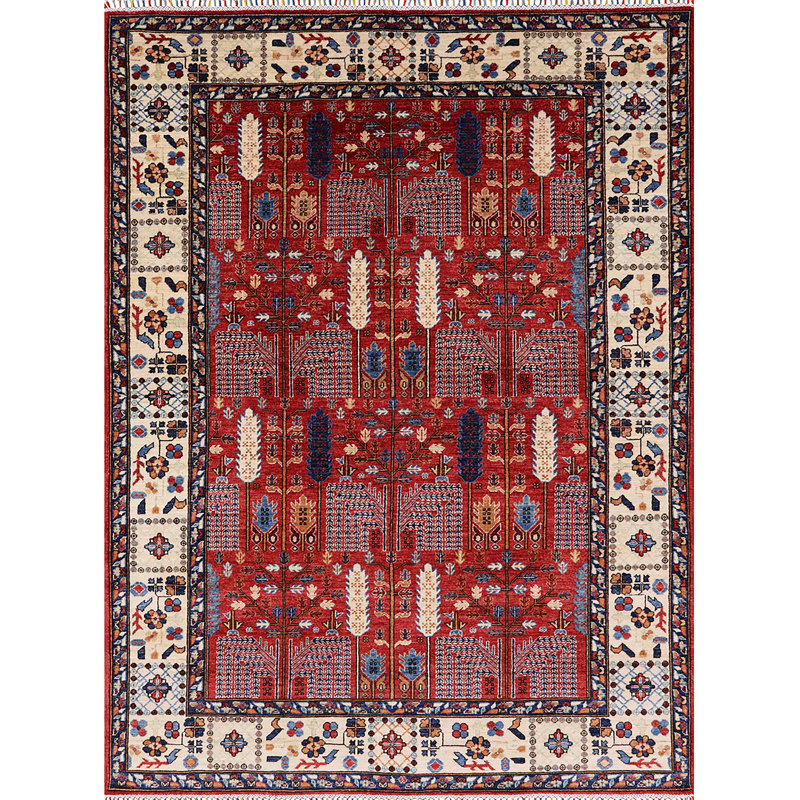 Tapis oriental rouge / ivoire / gris, Rectangle 2 pi x 4 pi