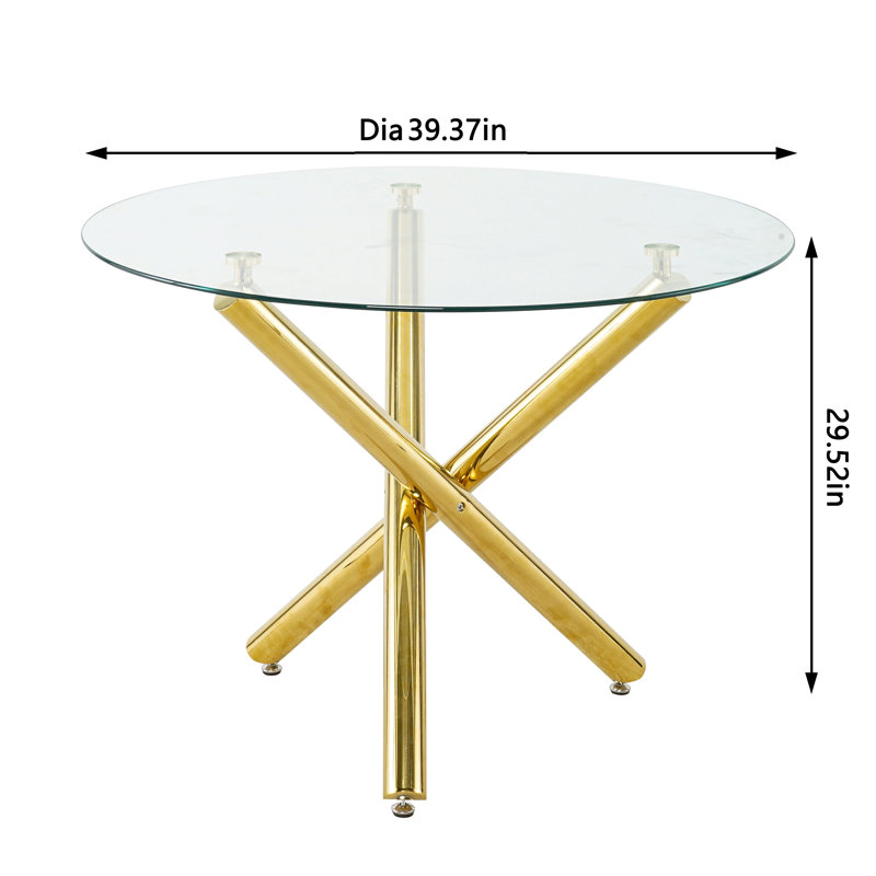 Table de salle à manger Kaizlyn Modern, 29,52 po H x 39,37 po L x 39,37 po l, Doré