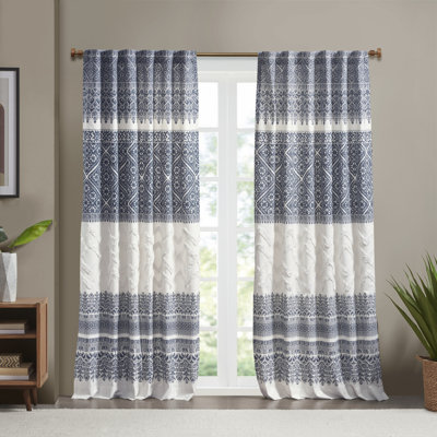 Mila 100% Cotton Argyle Room Darkening Single Curtain Panel with Chenille detail and Lining