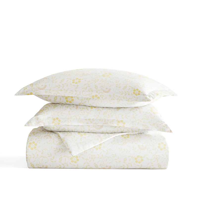 White Floral Microfiber Queen Duvet Cover Set with Shams