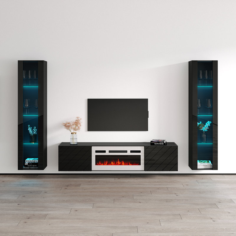 Meuble audio-vidéo flottant noir 103,6 po Luxe-Luxe, Noir