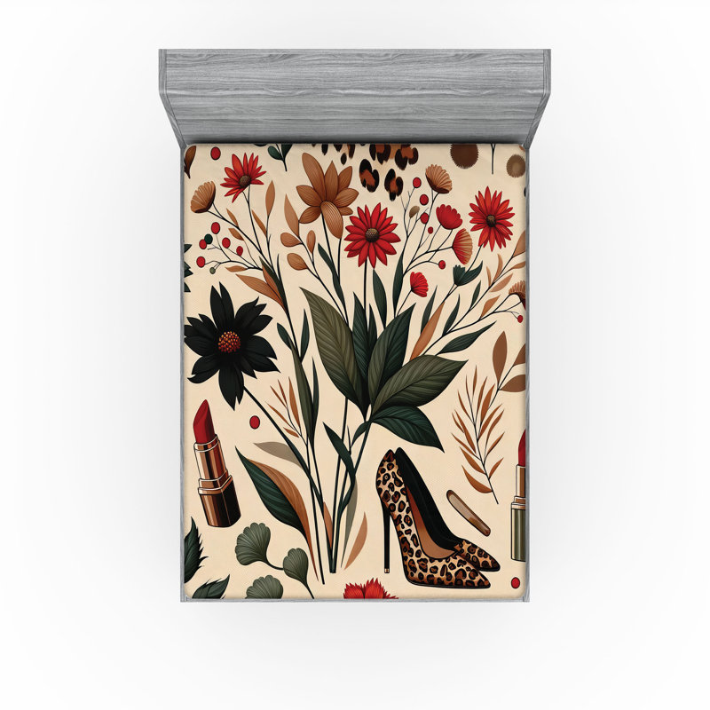 Drap-housse Ambesonne Autumn_ Cozy Fall Art féminin_ Champagne Gingembre, Double