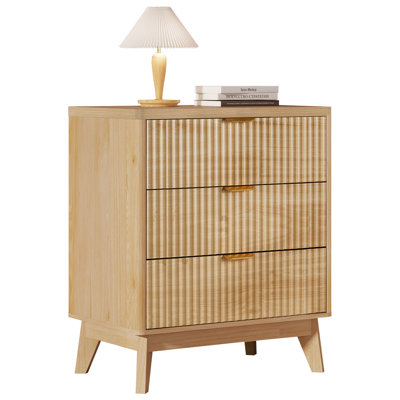 Tall Wood Nightstand with 3 Drawers, Fluted Modern Design for Bedroom, 23.6"W x 15.8"D x 28.3"H by Ebern Designs