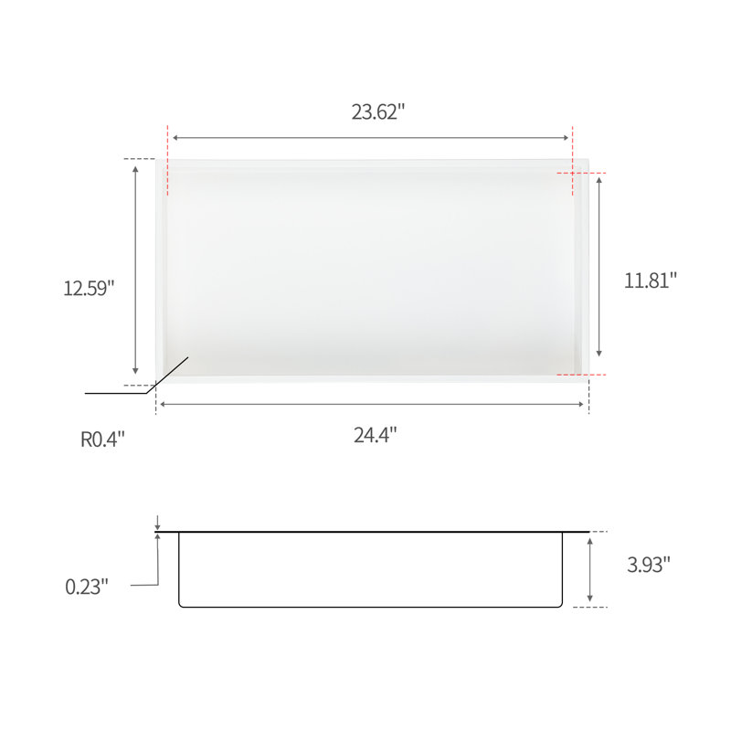 24.4" White Stainless Steel Rectangular Recessed Shower Niche