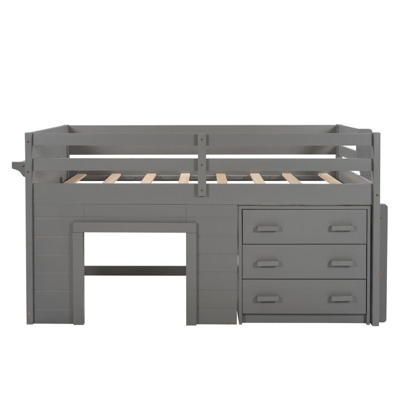 Donatello Kids Twin Loft Bed with Drawers, Gray