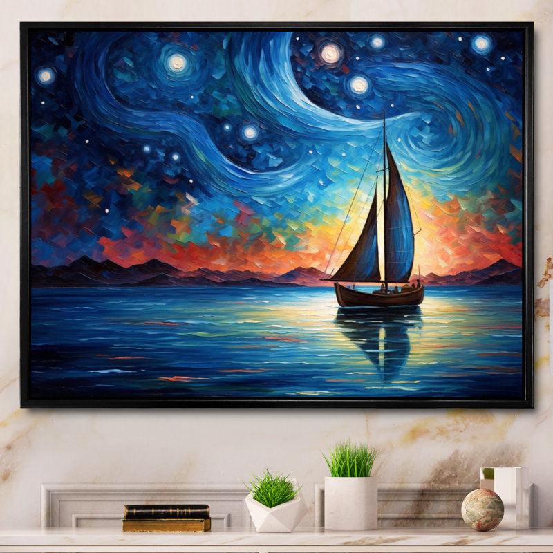 Voilier Sailors, sérénade sur toile, H 30 po x l 40 po x P 1,5 po, Cadre flottant noir