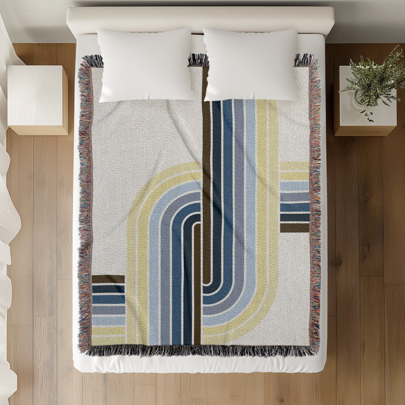 Jeté en mélange de coton Merna, Bleu, L 60 po x l 50 po