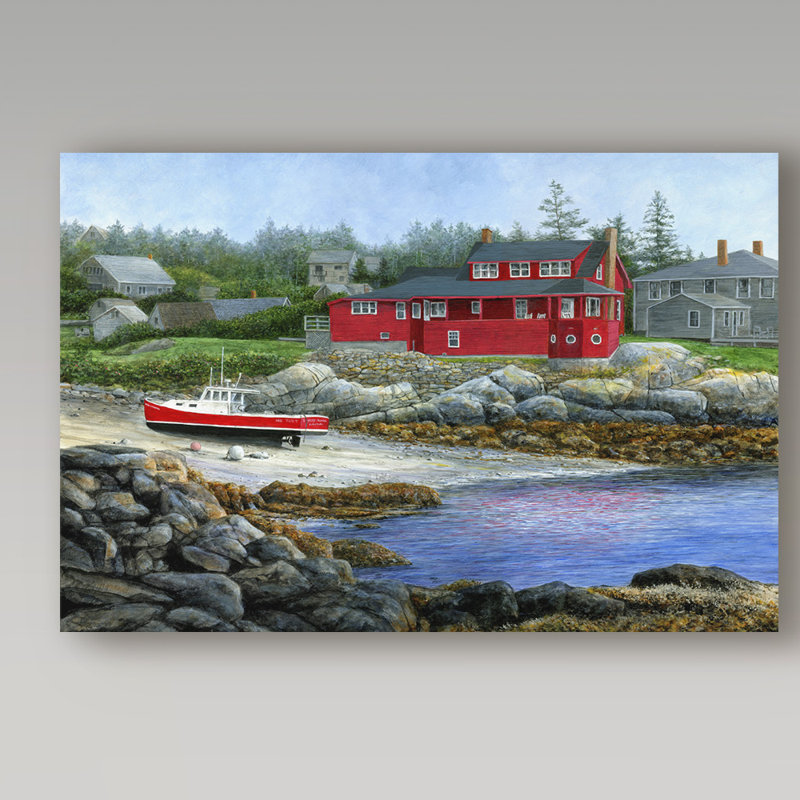 «Red House Red Boat» par Ezichi, reproduction de peinture à l'huile sur toile tendue, H 12 po x l 19 po