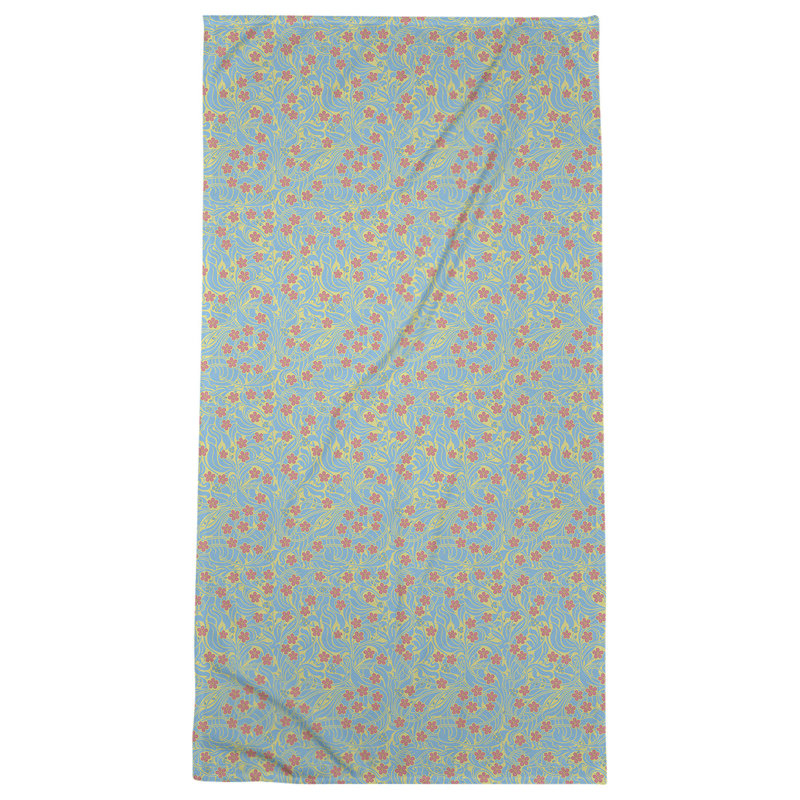 Serviette de bain florale swirly, Jaune/Bleu/Rose