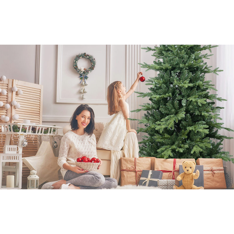 Arbre de Noël de 6,5 pi + PE - 2142 pointes, plein et d'aspect, branches articulées pour une installation rapide, base fiable avec structure d'assemblage rapide naturelle de 2146 pointes, support en métal