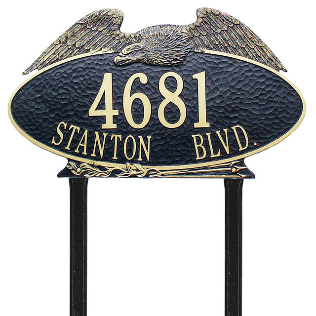 Eagle 2-Line Lawn Address Sign, Pewter and Silver, Yes