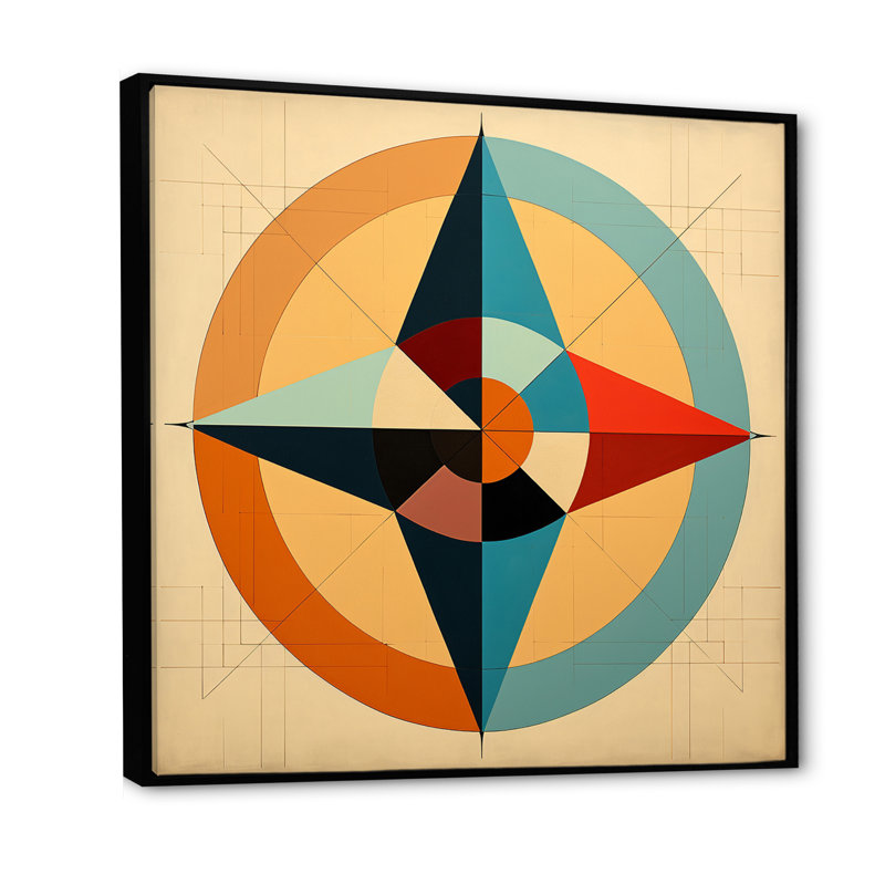 «Midcentury Compass», abstrait géométrique rétro sur toile, Cadre flottant noir, H 24 po x l 24 po x P 1 po