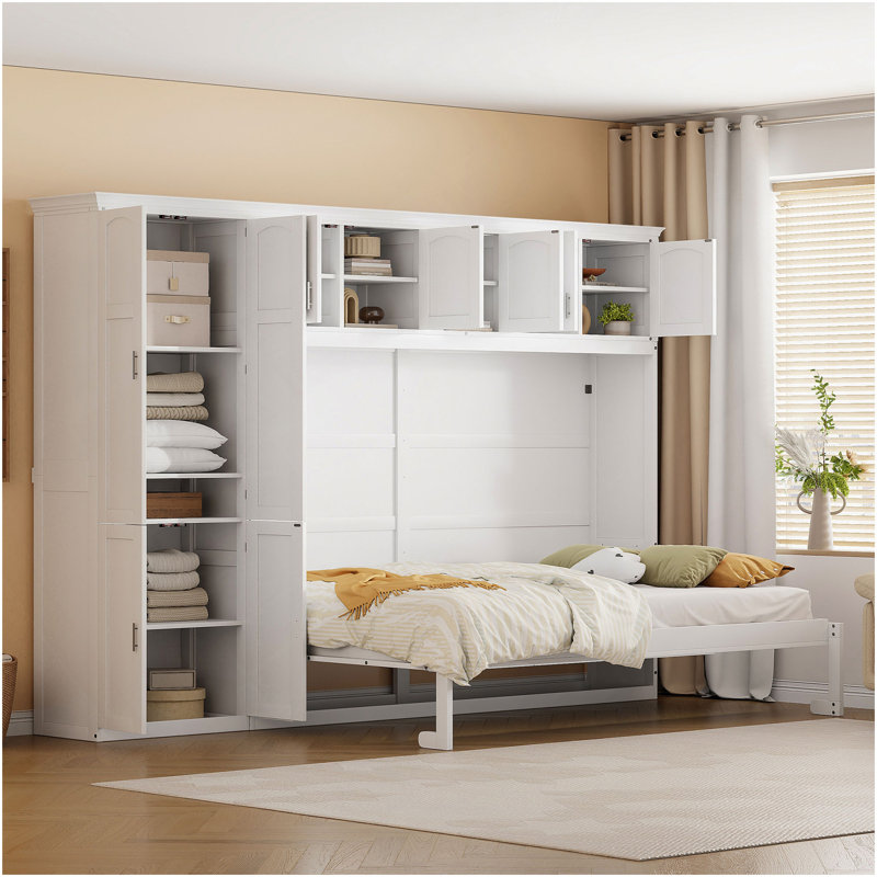 Grand lit escamotable mural avec armoires, grand