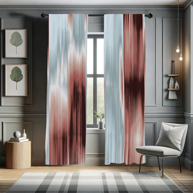 Microfiber Floral Semi-Sheer Rod Pocket Curtain Panels, 28" W x 63" L, Brown/Blue