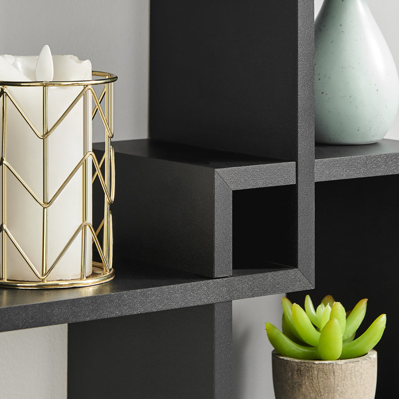 Étagère murale décorative en cubes entrecroisés, Noir , 17,75" H x 25" L x 3,8" P