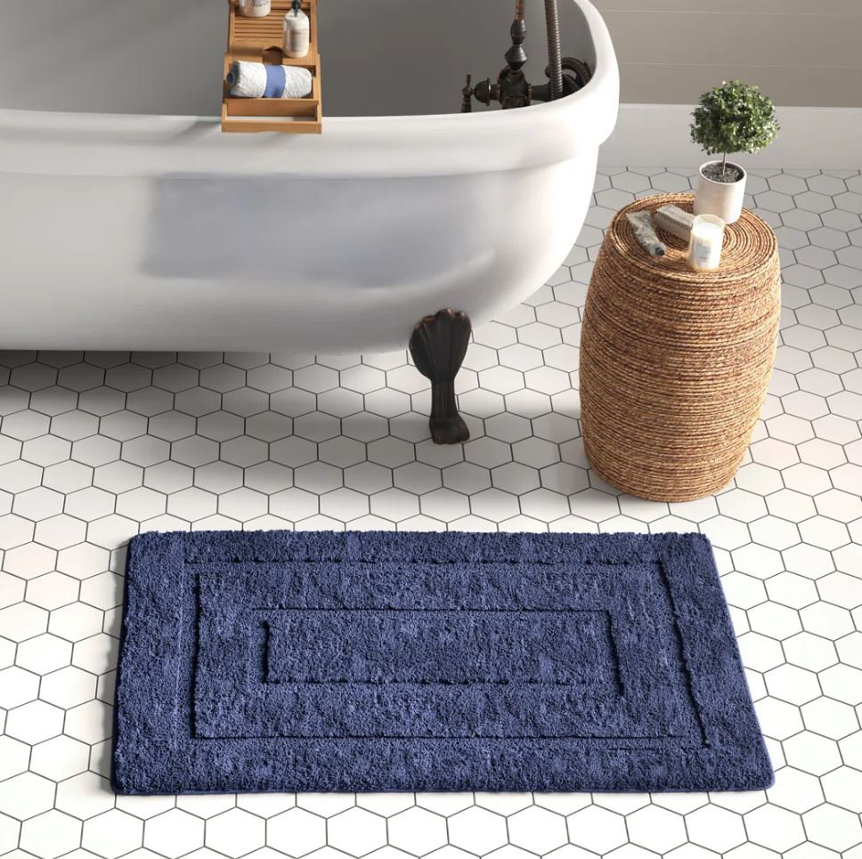 Apolonia Cotton Non-Slip Bath Rug, 20" H x 32" W, Navy