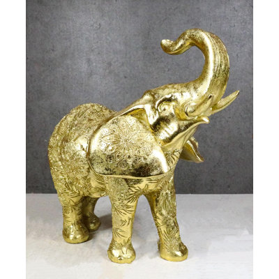 Feng Shui Zen Royal Gold Ornate Mandala Design Elephant With Trunk Up Figurine