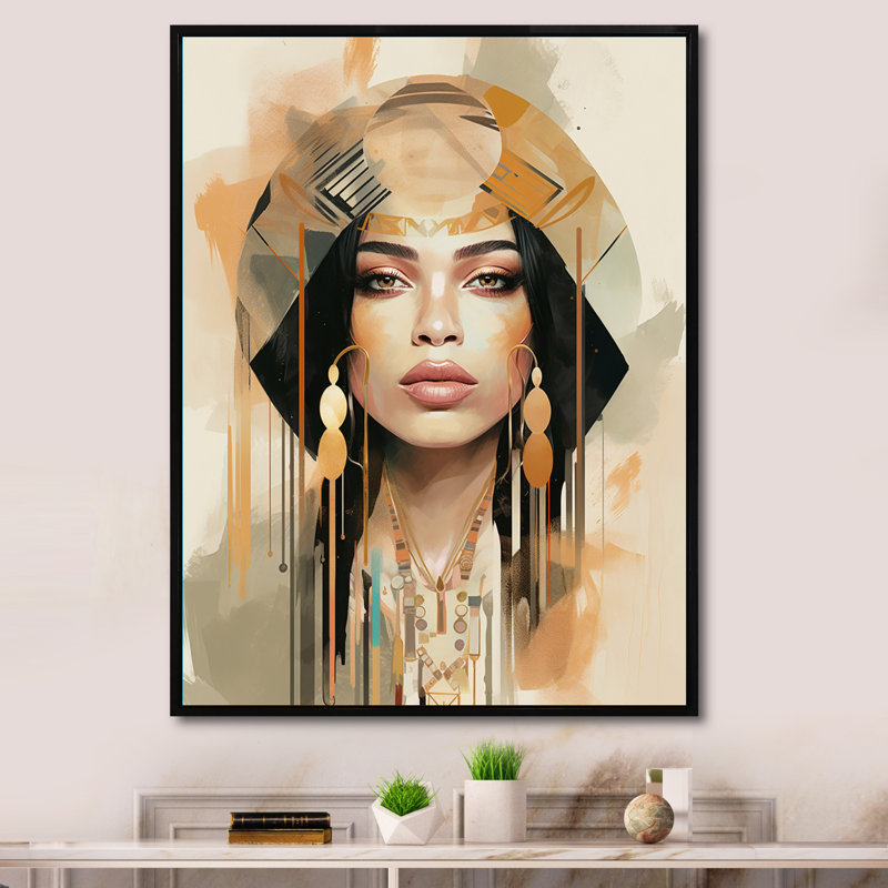 Femme bohème contemporaine sur toile, H 32 po x l 16 po x P 1 po, Cadre flottant noir