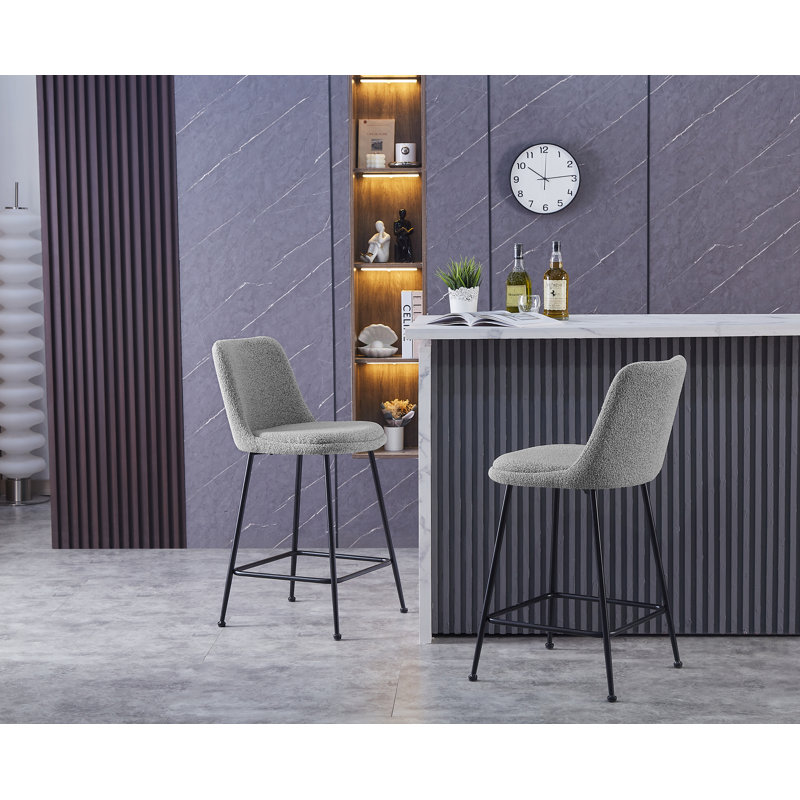 Citlali Fabric Counter Stools with Steel Legs, Grey