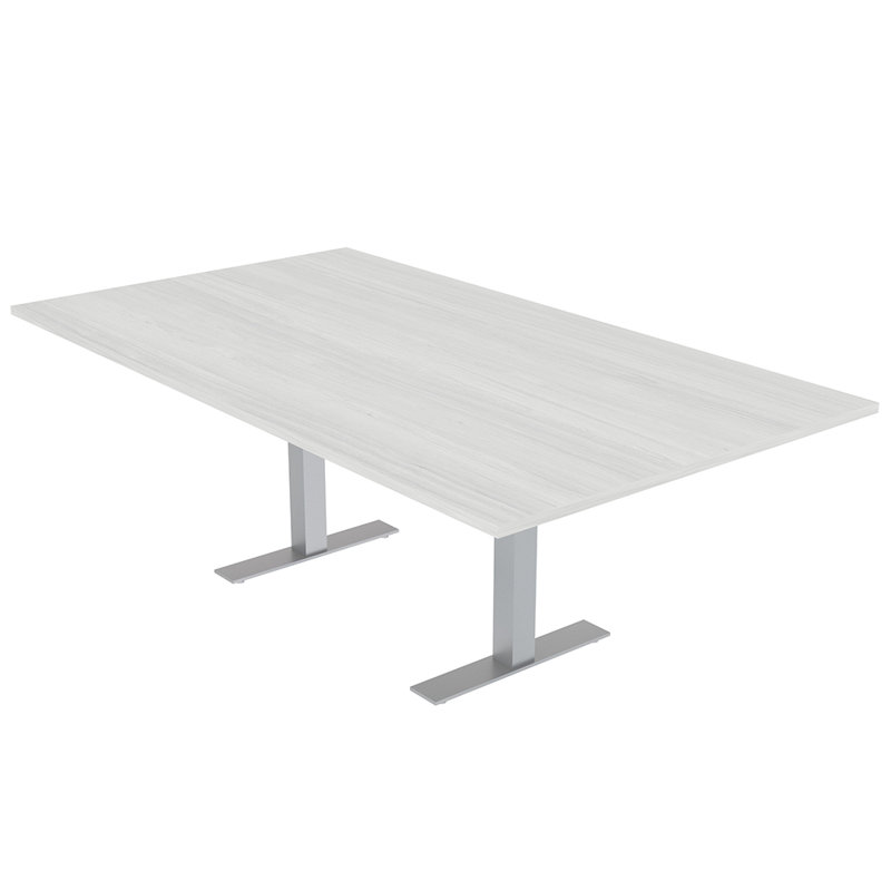 Table de conférence rectangulaire avec base en T en métal, Cyprès blanc, L 72 po x l 48 po, Argent argent