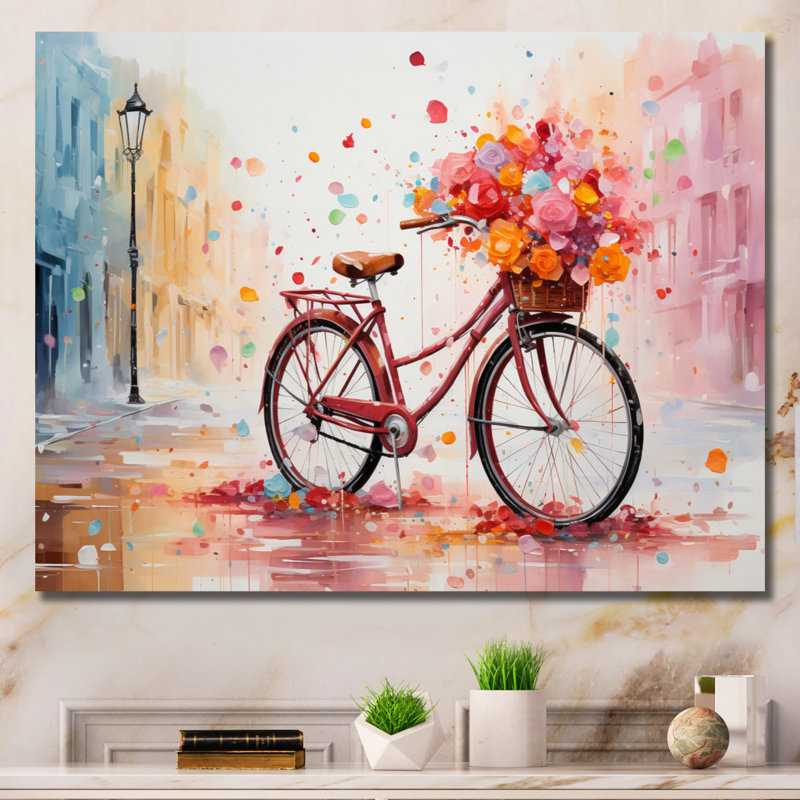 Vélo pédalant souvenirs - pointillisme mural, H 16 po x l 32 po x P 1 po, Toile tendue