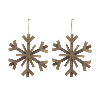 17.7" X 17.7" Large Fir Wood Snowflake Ornaments, Hanging  Accents For Christmas Tree, Wall Art, Holiday Display, Set Of 2