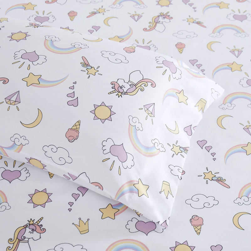 Kids' Printed Bright & Fun Microfiber Sheet Sets, Full, Magical Unicorns
