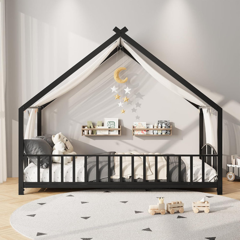 Structure de lit pleine grandeur en métal pour enfants Montessori, noir | Structure de lit Montessori, Lit double, Noir