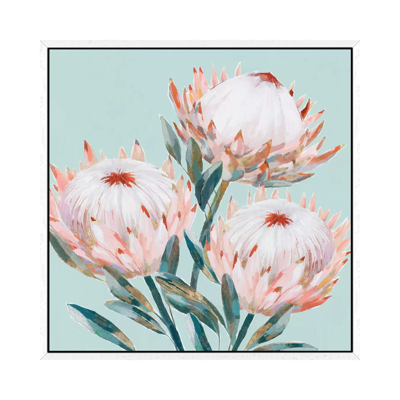 King Protea II Mint Version by Isabelle Z - Painting on Canvas, 93.98 cm H x 93.98 cm W, White Framed