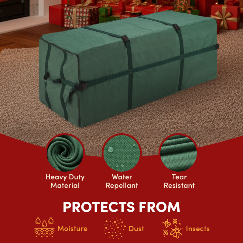 Sac de rangement pour arbre de Noël - pour arbres artificiels jusqu'à 7,5 pi - Toile verte de qualité et sangles de reliure - Protège les décorations des Fêtes de Tiny Tim Totes