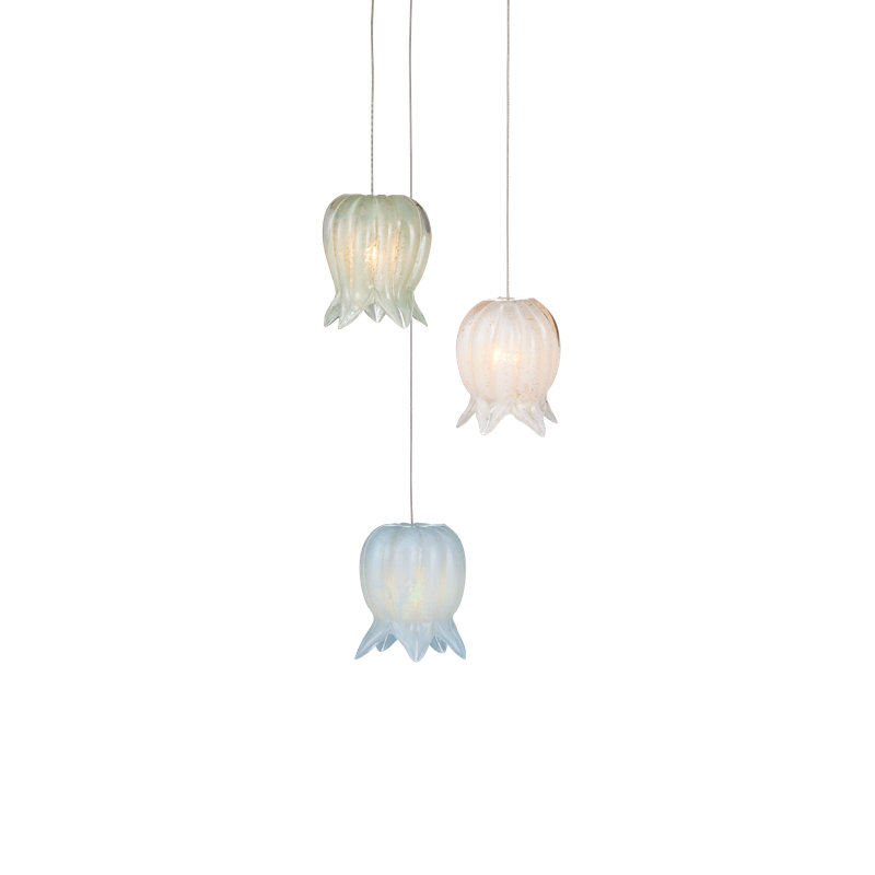 Polpo 7-Light Round Multi-Drop Pendant, 13" H x 7.5" W x 7.5" D, Blue/Green/White, 450 Lumens