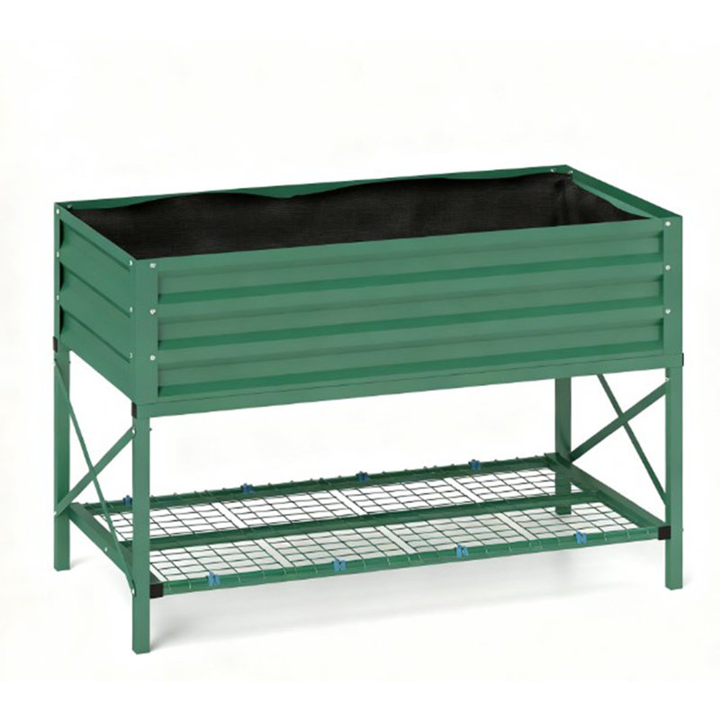 Spacious Gardening Bed,Metal Planter Box,Galvanized Raised Garden Bed,with Legs,Storage Shelf and Bed Liner, Green
